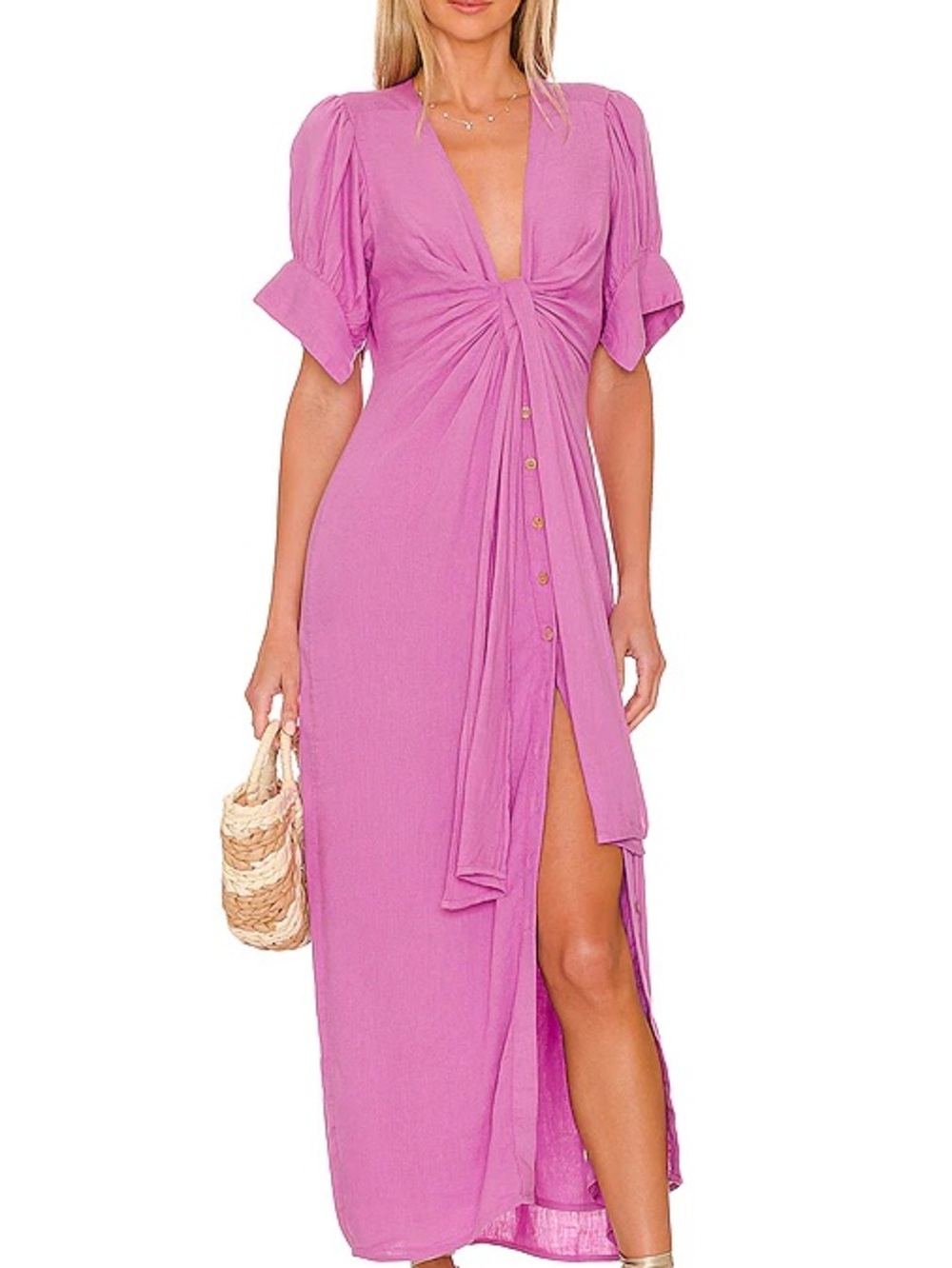 Free People Open-Front Maxi Dress in Magenta